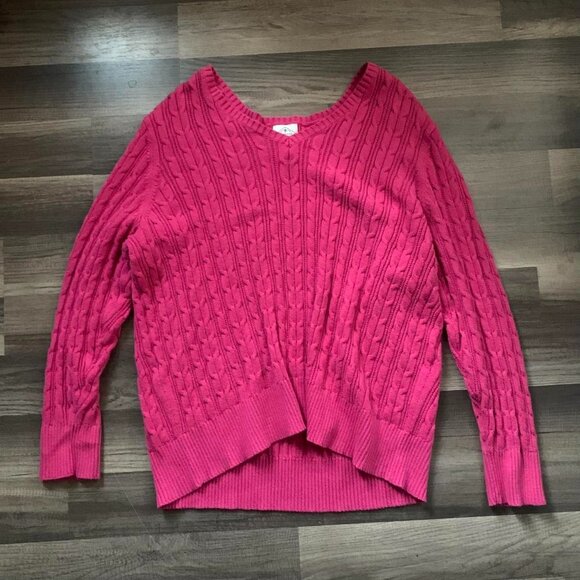 Preppy Fall St Johns Bay Sweater Pink Cable Knit Long Sleeves V Neck Size 3X - Picture 1 of 4